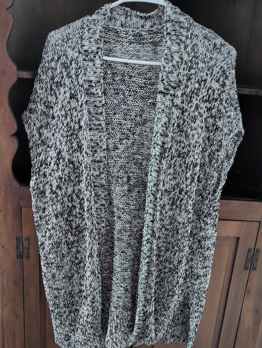 Eileen Fisher Organic Black & White Marled Open-Front Cardigan